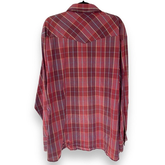 Vintage 90s Y2K Wrangler Berry Red Plaid Western Pearl Snap Shirt Big and Tall - Picture 4 of 5